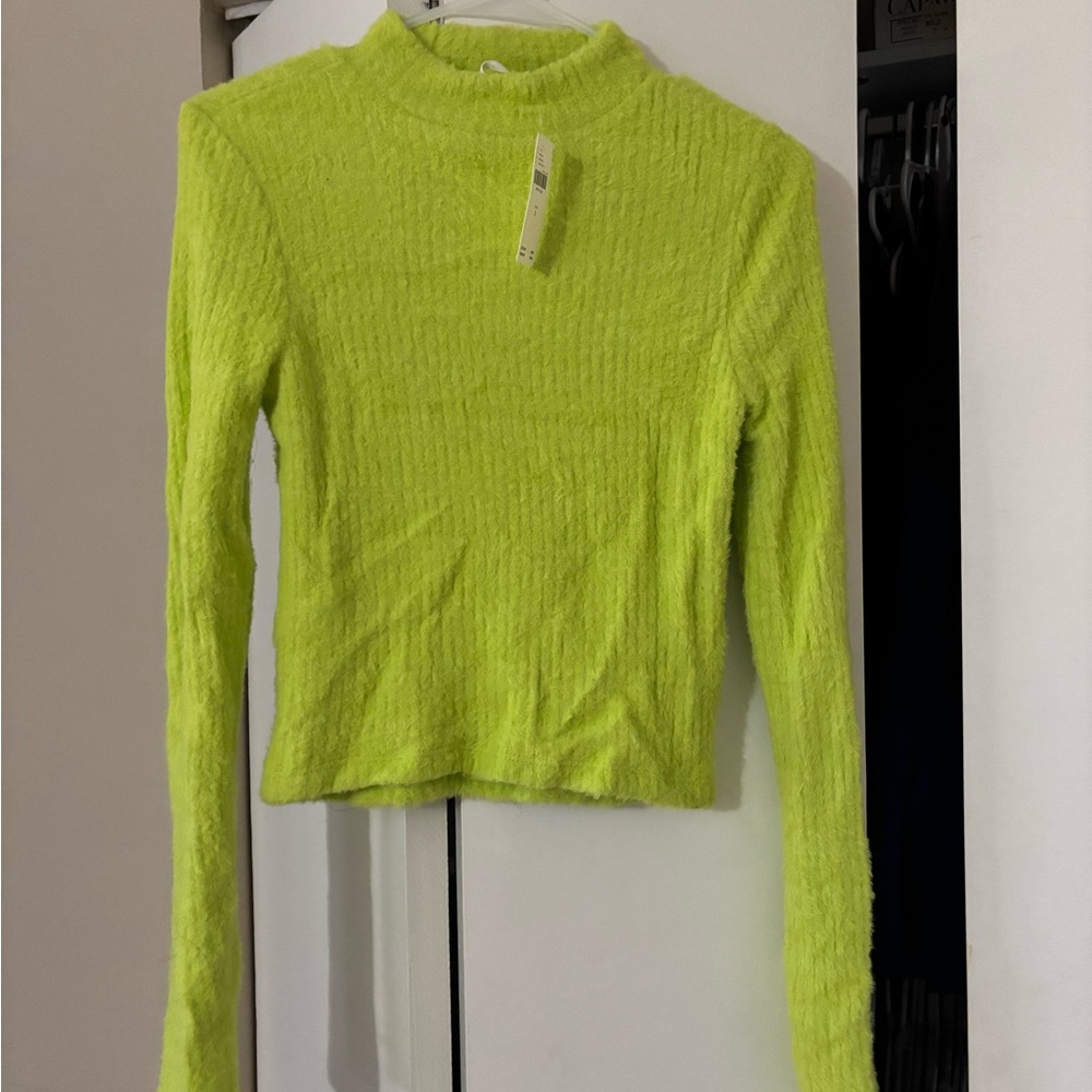 Anthropologie Green Ribbed Crop Blouse with Mandarin Collar